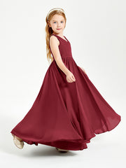 Robes de Demoiselle d'Honneur Junior Élégantes Sans Manches Bordeaux