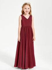 Robes de Demoiselle d'Honneur Junior Élégantes Sans Manches Bordeaux