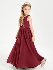 Robes de Demoiselle d'Honneur Junior Élégantes Sans Manches Bordeaux