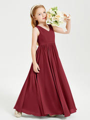 Robes de Demoiselle d'Honneur Junior Élégantes Sans Manches Bordeaux