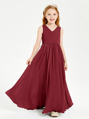 Robes de Demoiselle d'Honneur Junior Élégantes Sans Manches Bordeaux