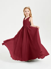 Robes de Demoiselle d'Honneur Junior Élégantes Sans Manches Bordeaux
