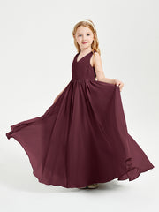 Robes de Demoiselle d'Honneur Junior Élégantes Sans Manches Cabernet
