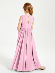 Robes de Demoiselle d'Honneur Junior Élégantes Sans Manches Rose Bonbon