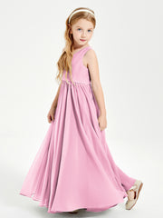 Robes de Demoiselle d'Honneur Junior Élégantes Sans Manches Rose Bonbon