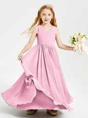 Robes de Demoiselle d'Honneur Junior Élégantes Sans Manches Rose Bonbon