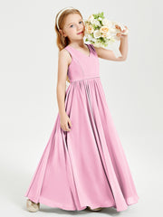 Robes de Demoiselle d'Honneur Junior Élégantes Sans Manches Rose Bonbon