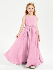 Robes de Demoiselle d'Honneur Junior Élégantes Sans Manches Rose Bonbon