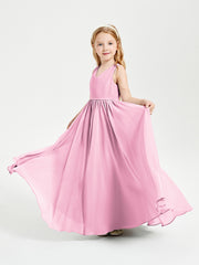 Robes de Demoiselle d'Honneur Junior Élégantes Sans Manches Rose Bonbon