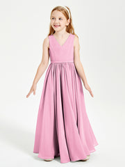 Robes de Demoiselle d'Honneur Junior Élégantes Sans Manches Rose Bonbon