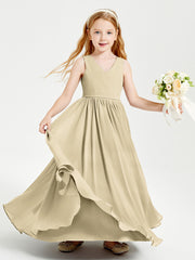 Robes de Demoiselle d'Honneur Junior Élégantes Sans Manches Champagne