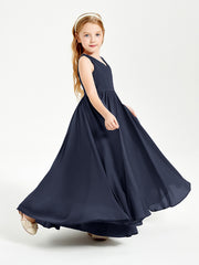 Robes de Demoiselle d'Honneur Junior Élégantes Sans Manches Bleu Marine