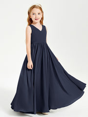 Robes de Demoiselle d'Honneur Junior Élégantes Sans Manches Bleu Marine