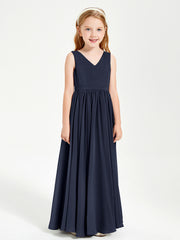Robes de Demoiselle d'Honneur Junior Élégantes Sans Manches Bleu Marine