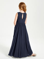 Robes de Demoiselle d'Honneur Junior Élégantes Sans Manches Bleu Marine