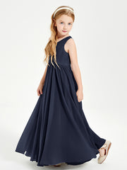 Robes de Demoiselle d'Honneur Junior Élégantes Sans Manches Bleu Marine