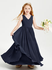 Robes de Demoiselle d'Honneur Junior Élégantes Sans Manches Bleu Marine