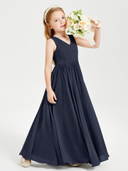 Robes de Demoiselle d'Honneur Junior Élégantes Sans Manches Bleu Marine