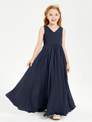 Robes de Demoiselle d'Honneur Junior Élégantes Sans Manches Bleu Marine