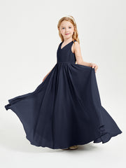 Robes de Demoiselle d'Honneur Junior Élégantes Sans Manches Bleu Marine