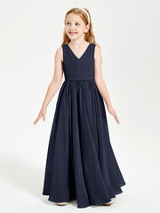 Robes de Demoiselle d'Honneur Junior Élégantes Sans Manches Bleu Marine