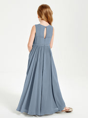 Robes de Demoiselle d'Honneur Junior Élégantes Sans Manches Bleu Poudré