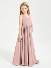 Robes de Demoiselle d'Honneur Junior Élégantes Sans Manches Rose Poudré