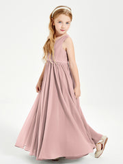 Robes de Demoiselle d'Honneur Junior Élégantes Sans Manches Rose Poudré