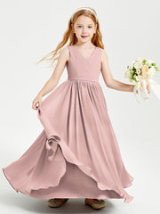 Robes de Demoiselle d'Honneur Junior Élégantes Sans Manches Rose Poudré