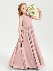Robes de Demoiselle d'Honneur Junior Élégantes Sans Manches Rose Poudré