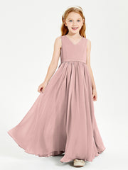 Robes de Demoiselle d'Honneur Junior Élégantes Sans Manches Rose Poudré