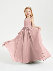 Robes de Demoiselle d'Honneur Junior Élégantes Sans Manches Rose Poudré
