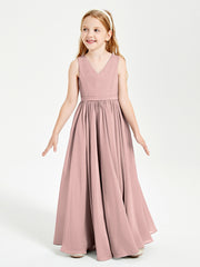 Robes de Demoiselle d'Honneur Junior Élégantes Sans Manches Rose Poudré