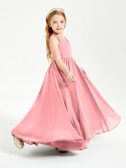 Robes de Demoiselle d'Honneur Junior Élégantes Sans Manches Flamant
