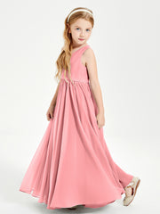 Robes de Demoiselle d'Honneur Junior Élégantes Sans Manches Flamant