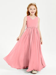 Robes de Demoiselle d'Honneur Junior Élégantes Sans Manches Flamant
