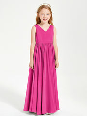 Robes de Demoiselle d'Honneur Junior Élégantes Sans Manches Fuchsia