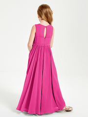 Robes de Demoiselle d'Honneur Junior Élégantes Sans Manches Fuchsia