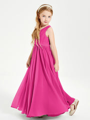 Robes de Demoiselle d'Honneur Junior Élégantes Sans Manches Fuchsia