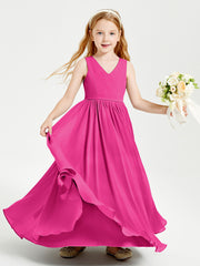 Robes de Demoiselle d'Honneur Junior Élégantes Sans Manches Fuchsia