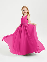 Robes de Demoiselle d'Honneur Junior Élégantes Sans Manches Fuchsia