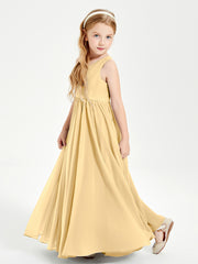 Robes de Demoiselle d'Honneur Junior Élégantes Sans Manches Or