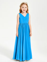 Robes de Demoiselle d'Honneur Junior Élégantes Sans Manches Bleu Océan