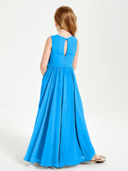 Robes de Demoiselle d'Honneur Junior Élégantes Sans Manches Bleu Océan