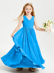 Robes de Demoiselle d'Honneur Junior Élégantes Sans Manches Bleu Océan