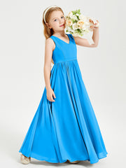 Robes de Demoiselle d'Honneur Junior Élégantes Sans Manches Bleu Océan