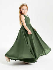 Robes de Demoiselle d'Honneur Junior Élégantes Sans Manches Olive Verte