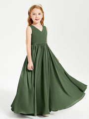 Robes de Demoiselle d'Honneur Junior Élégantes Sans Manches Olive Verte