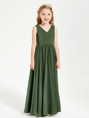 Robes de Demoiselle d'Honneur Junior Élégantes Sans Manches Olive Verte