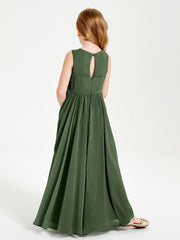 Robes de Demoiselle d'Honneur Junior Élégantes Sans Manches Olive Verte